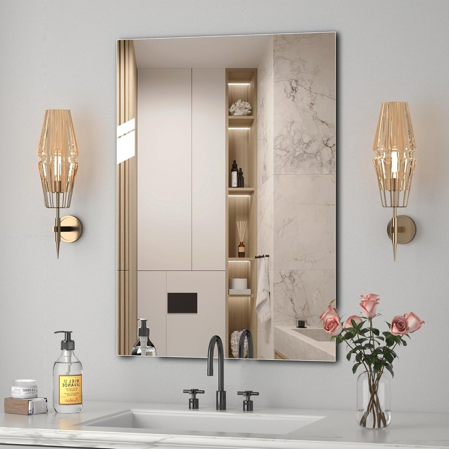 HASIPU 1/2PCS Frameless Mirrors, Wall Mounted Mirror,Bathroom mirror