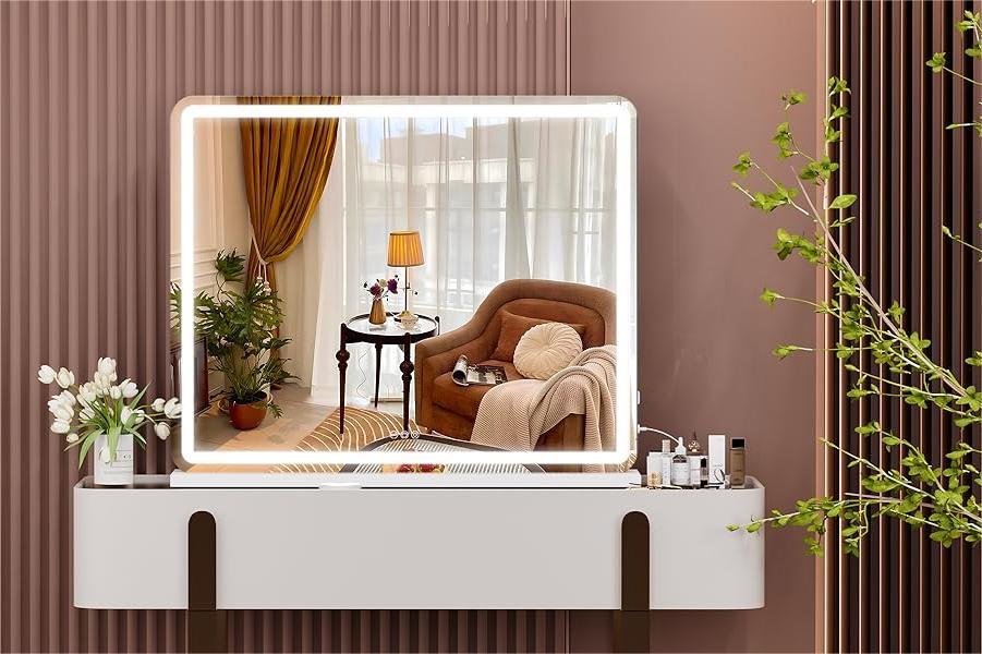 HASIPU Vanity Mirror, 32" x 22" LED Makeup Mirror, Lighted Makeup Mirror