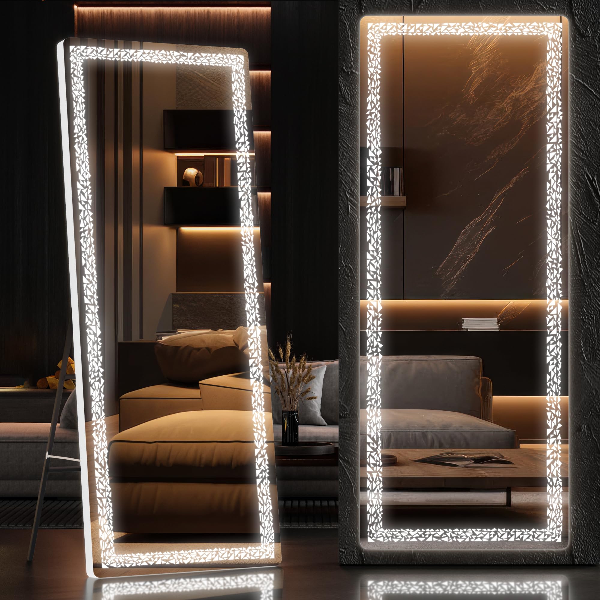 mirror with lights on wall
