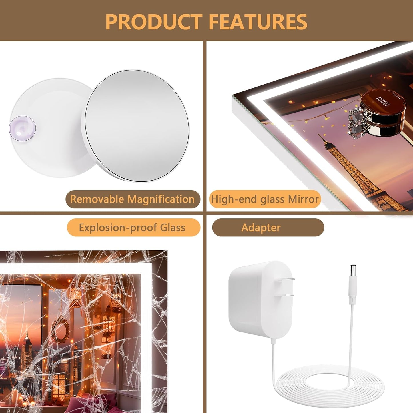 HASIPU Vanity Mirror with Light, LED Makeup Mirror, Lighted Makeup Mirror